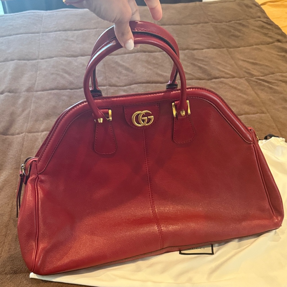 Gucci Red Leather Dome Satchel with Top Handles - Picture 4 of 4